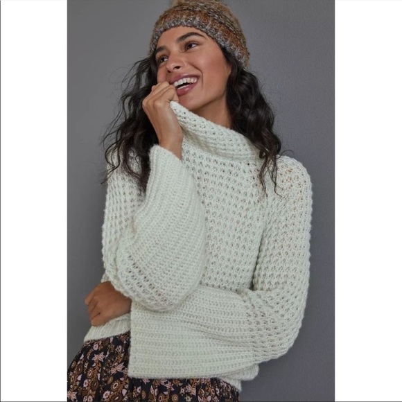 Anthropologie Sweaters - NWT MAEVE by ANTHROPOLOGIE Mint Dionne Bell-Sleeved Knit Mock Neck Sweater